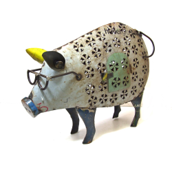 Świnka w Okularach Lampion Figurka metalowa z recyclingu